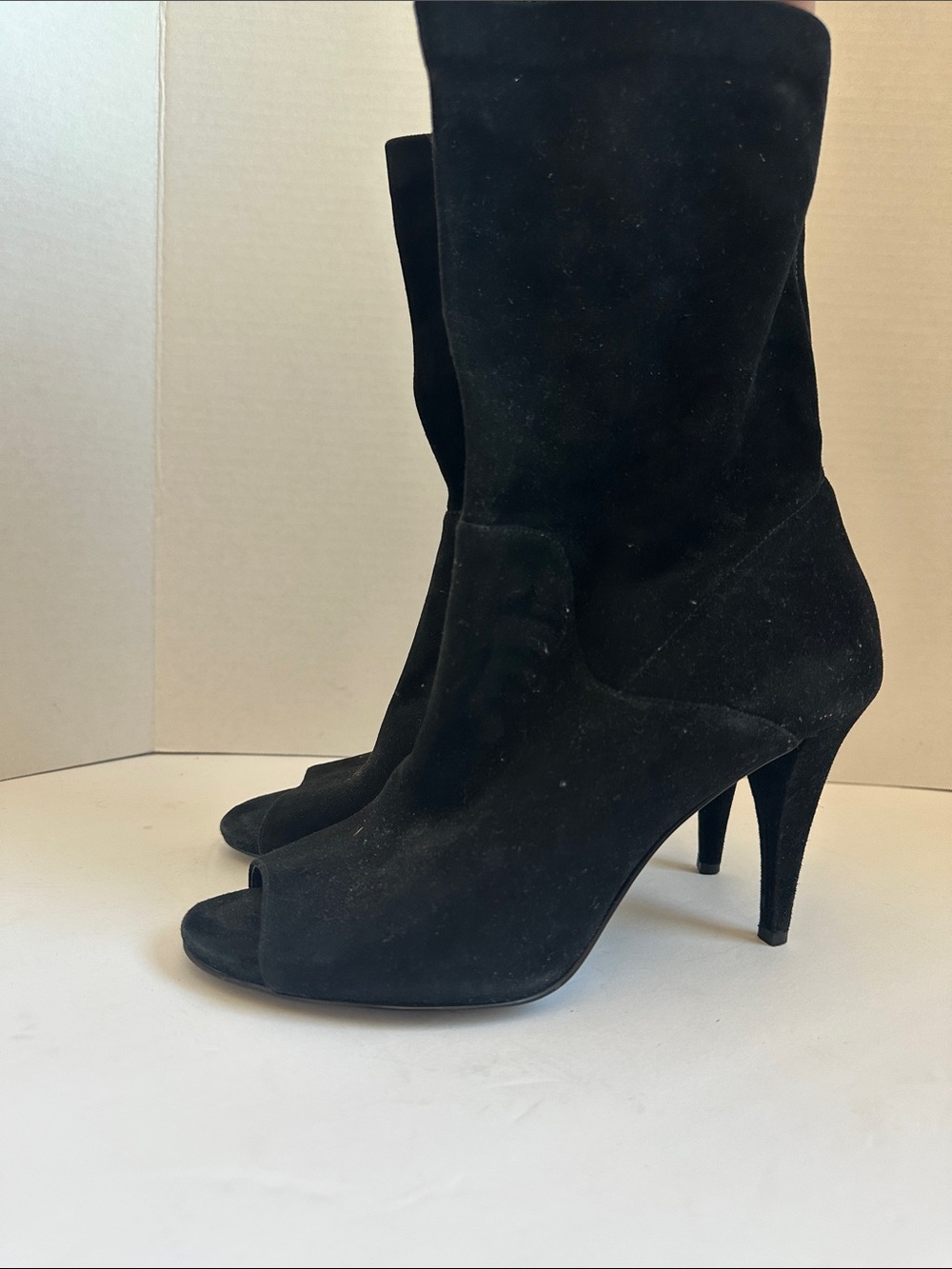Michael Kors, Black Suede, Peep Toe Booties, Sz 7